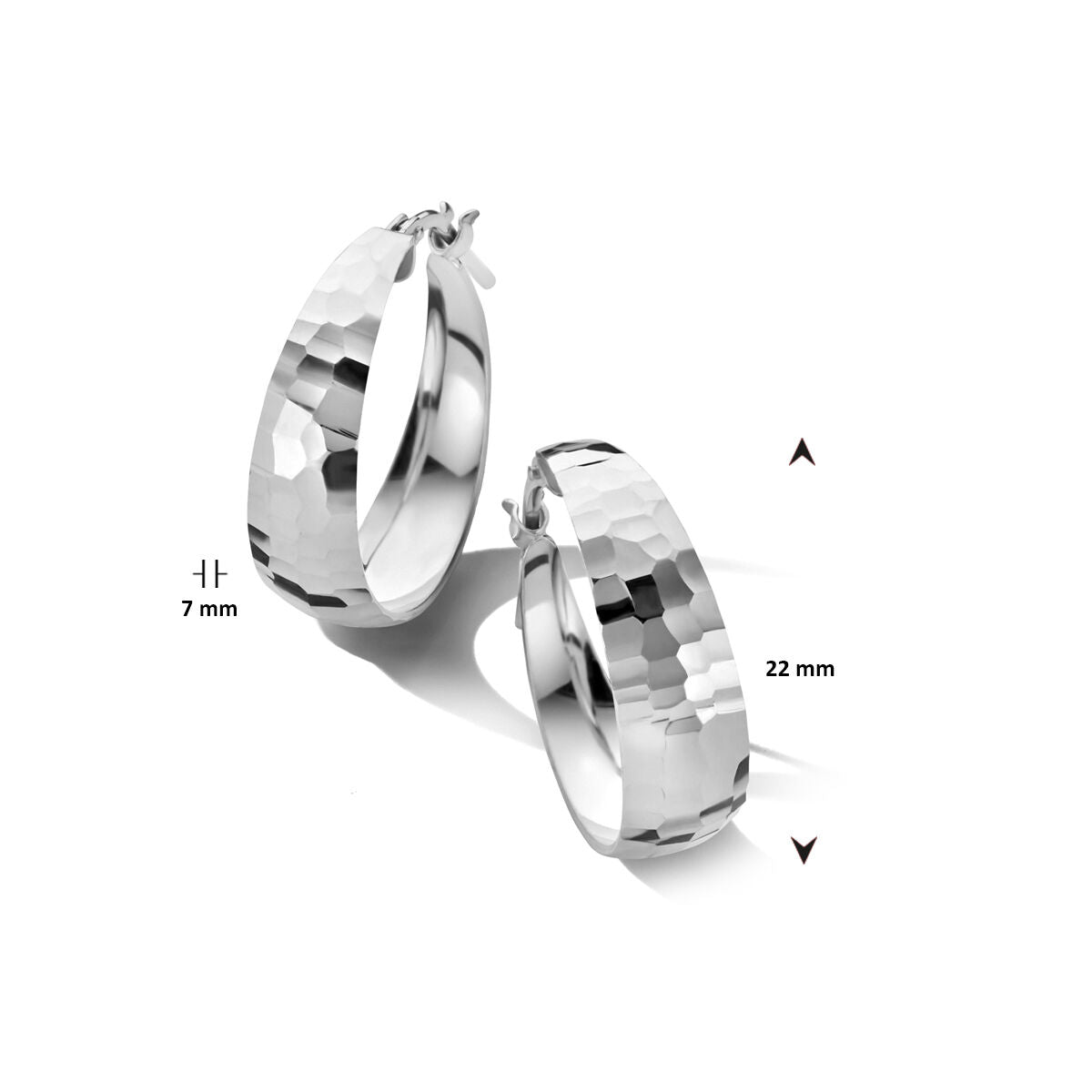 orecchini a cerchio diamantati 7,0 mm argento rodiato