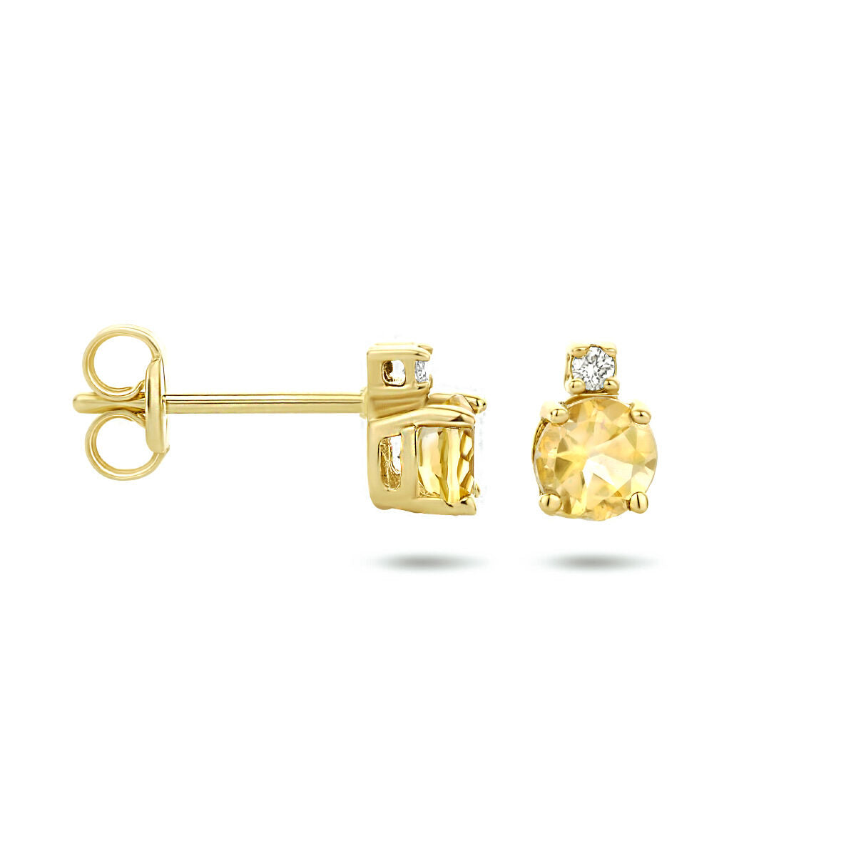 orecchini a bottone citrino e diamante (2x 0.015ct) h si 14K oro giallo