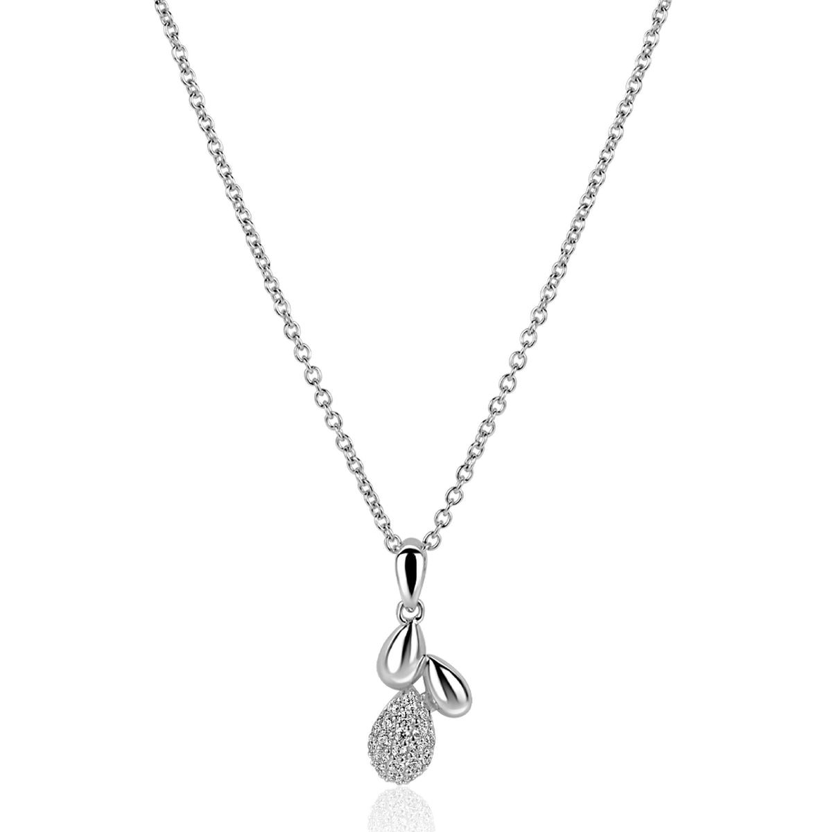 Collana in argento con ciondolo a goccia e dettagli lucidi.