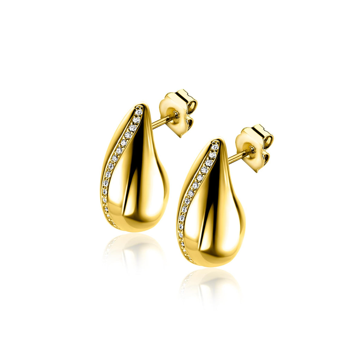 Orecchini a perno ZINZI in argento placcato oro a forma di goccia con zirconi ZIO2707Y