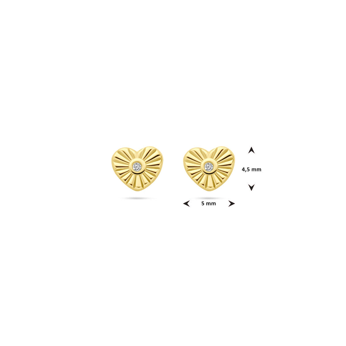 Orecchini a bottone cuore zircone 4,5 mm oro giallo 14K