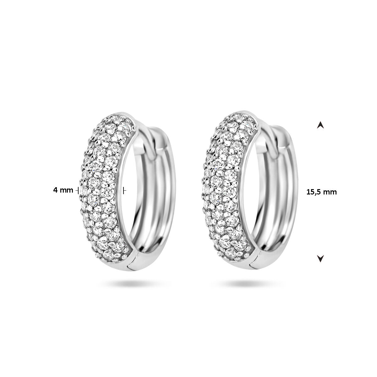 orecchini a cerchio con chiusura a scatto zirconia argento rodiato