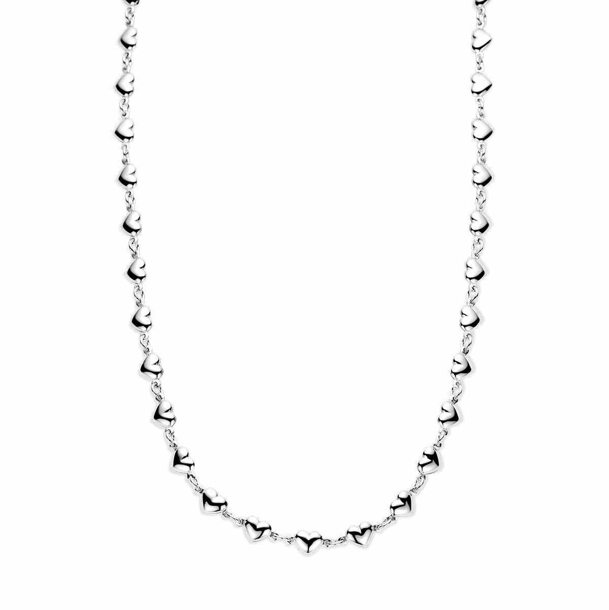 Collana con cuori in argento rodiato, lunga 41 + 4 cm.
