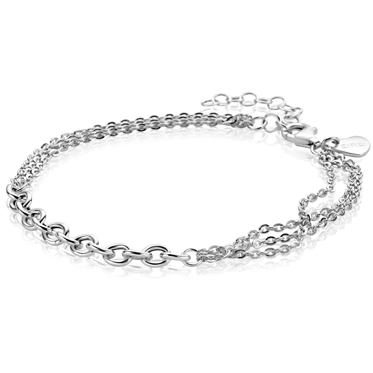 Bracciale in argento con maglie rolò, caratterizzato da diverse catene.