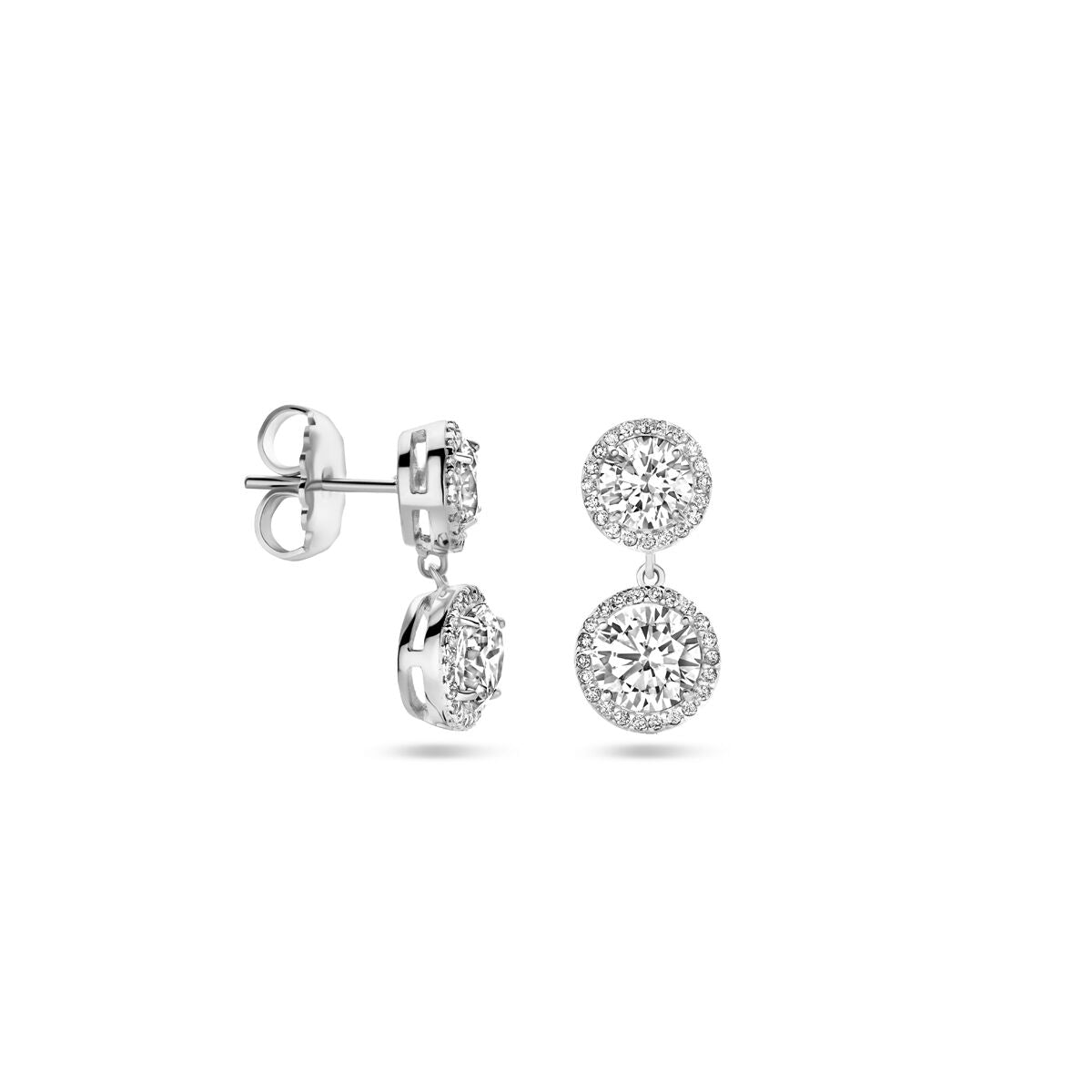 orecchini pendenti zirconia 20 mm argento rodiato