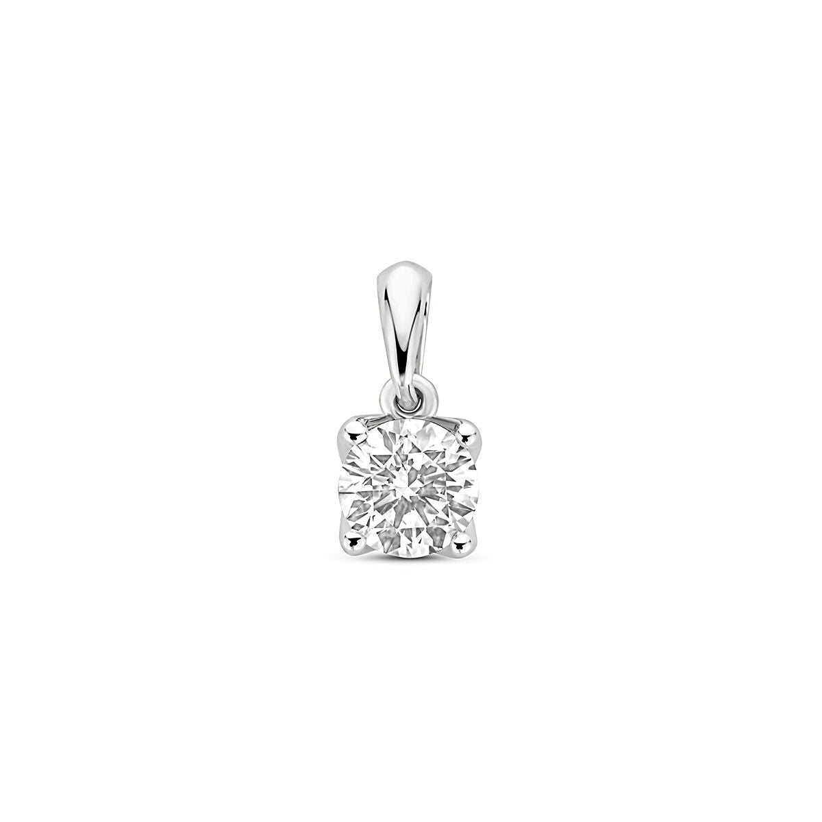 Ciondolo in oro bianco 14K con diamante lab-grown di 0,50 ct, forma rotonda e finitura lucida.