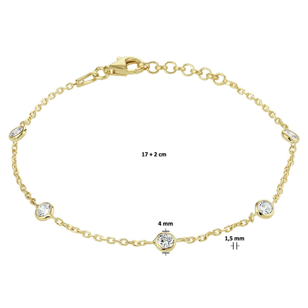 bracciale zirconia 17 + 2 cm 3 micron argento placcato oro (giallo)