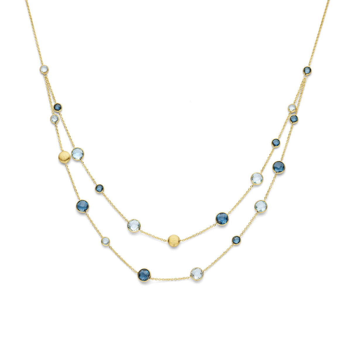 Collana con topazi blu cielo e topazi blu londinesi, 45 cm in oro giallo 14K.