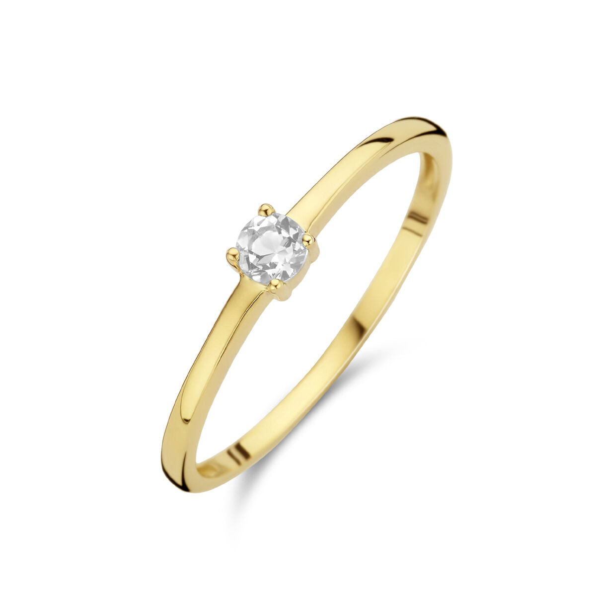Ring van 14K geelgoud met een ronde zirkonia geboortesteen voor april.