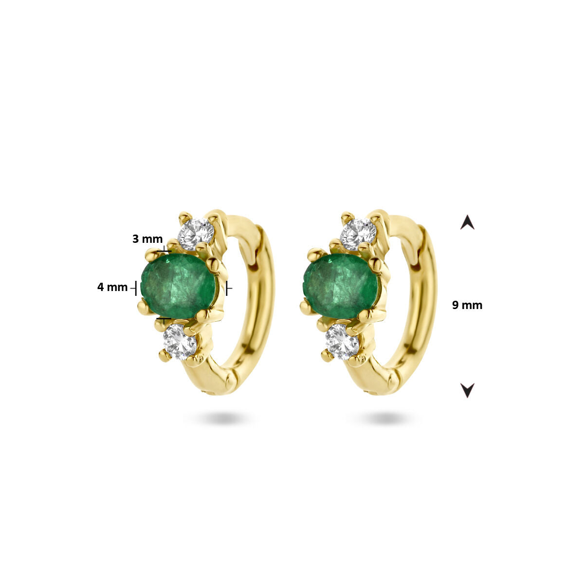 orecchini a cerchio con cerniera smeraldo e diamante 0.10ct (2x0.05ct) h si oro giallo 14K