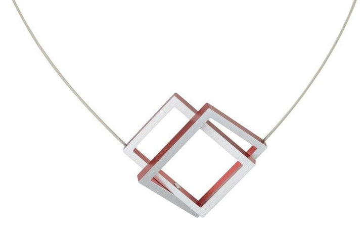 Collana due rettangoli intrecciati rosso C30R