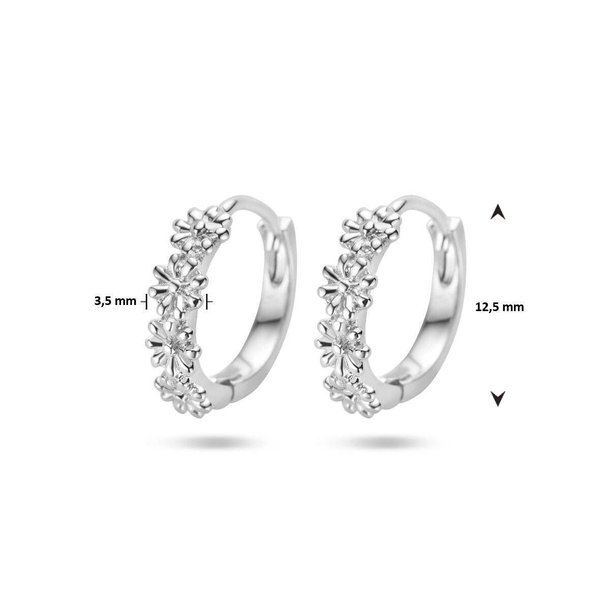 orecchini a cerchio con fiori argento rodiato