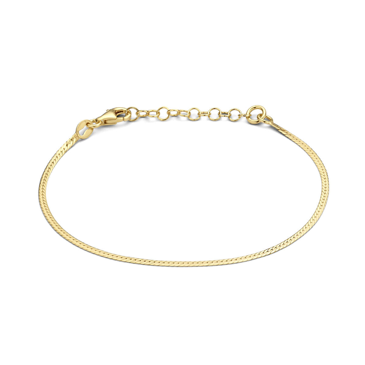 Bracciale piatto in argento dorato giallo, 1,7 mm di larghezza, lunghezza 16 + 3 cm.