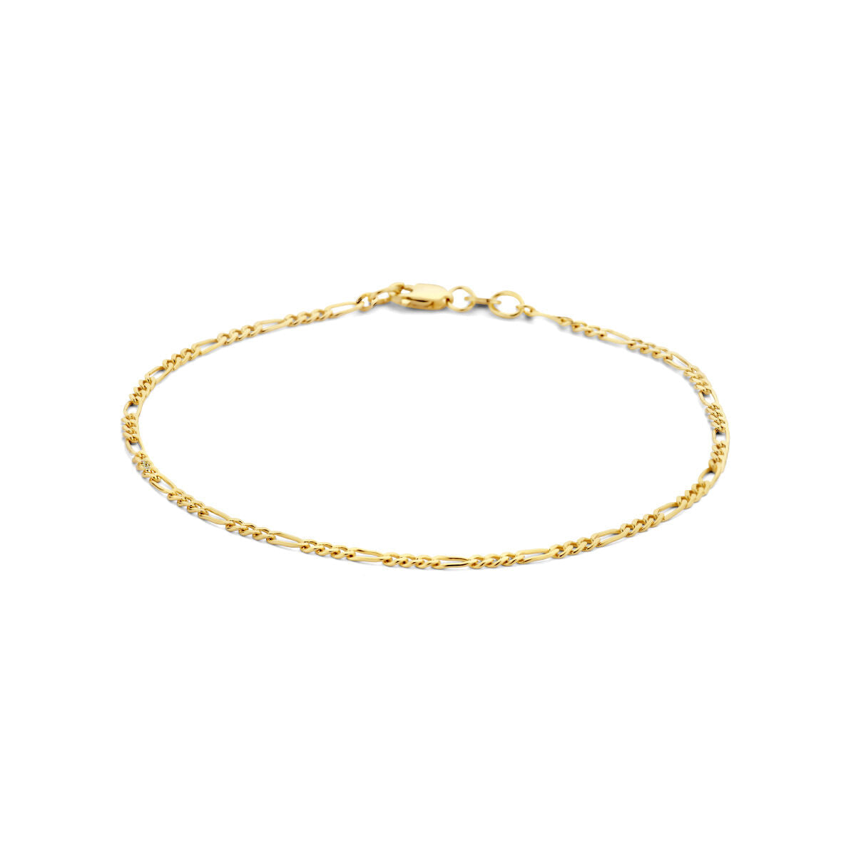 Bracciale in oro giallo 14K con maglie figaro, design sottile e luminoso.