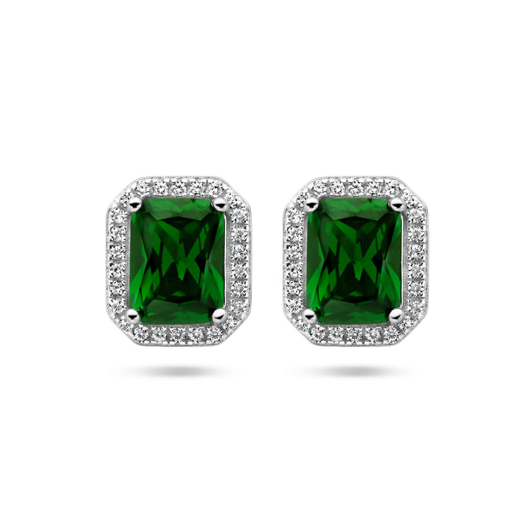 oorknoppen groen en wit zirkonia halo zilver gerhodineerd