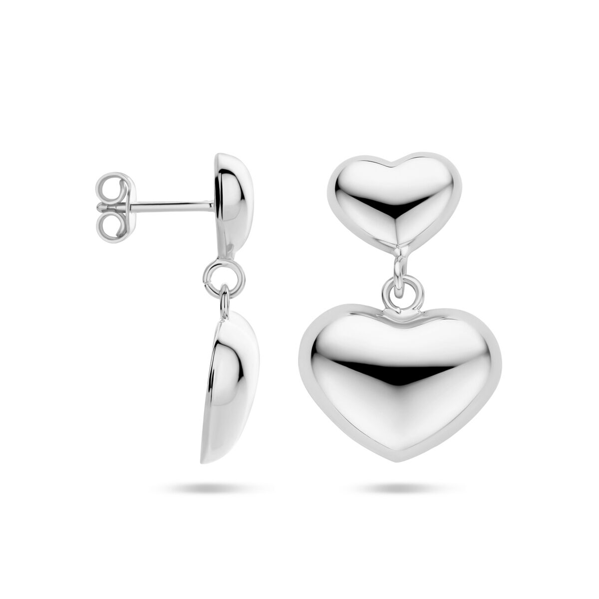 orecchini pendenti cuoricini 26 mm argento rodiato