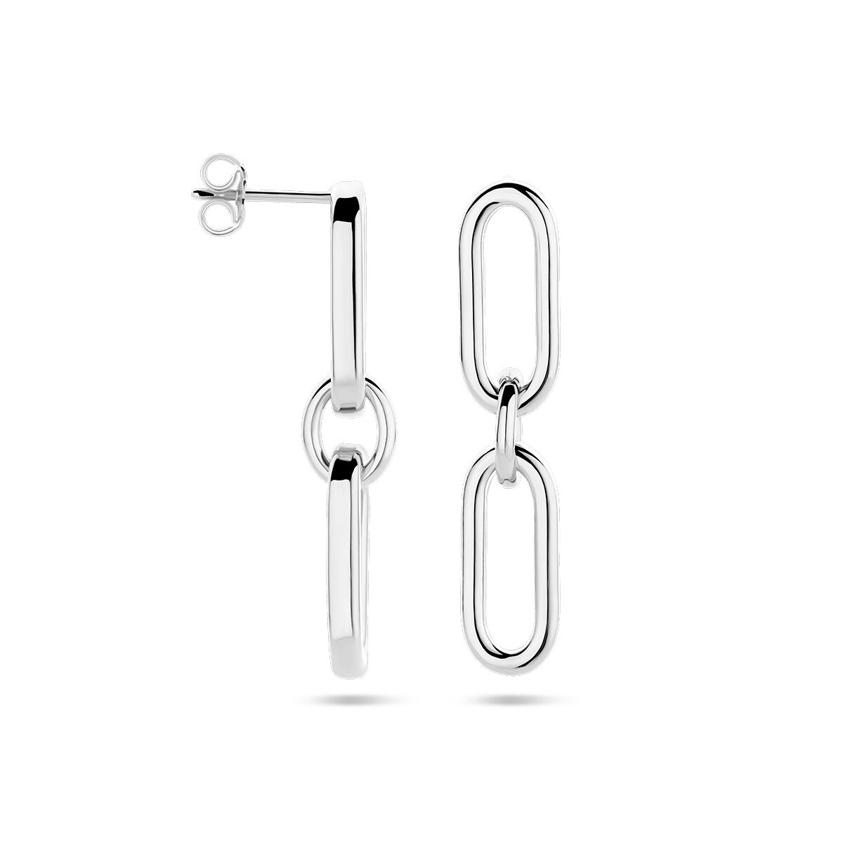 orecchini pendenti paperclip tubo rotondo argento rodiato