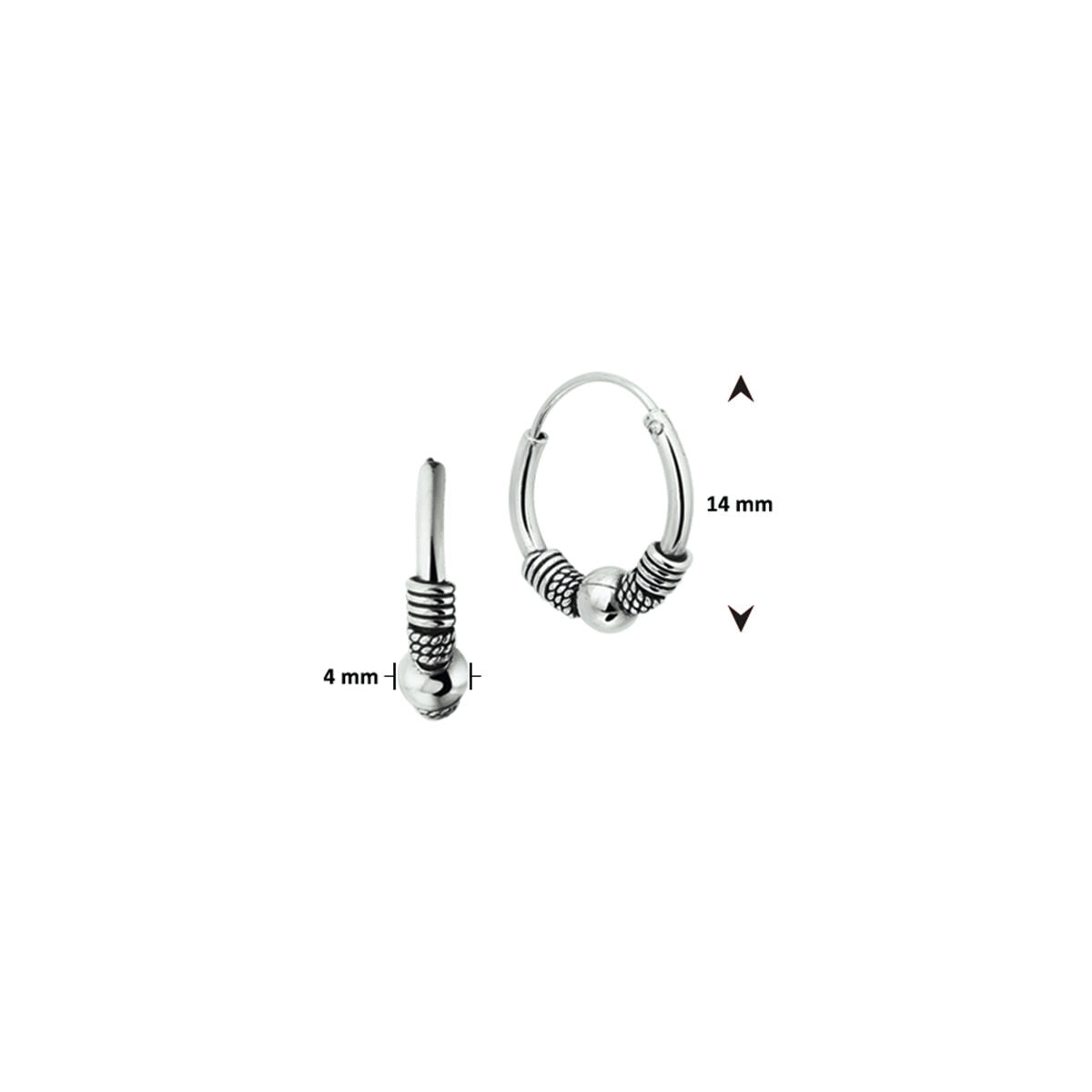 orecchini a cerchio oxi bali 4,0 mm argento ossidato