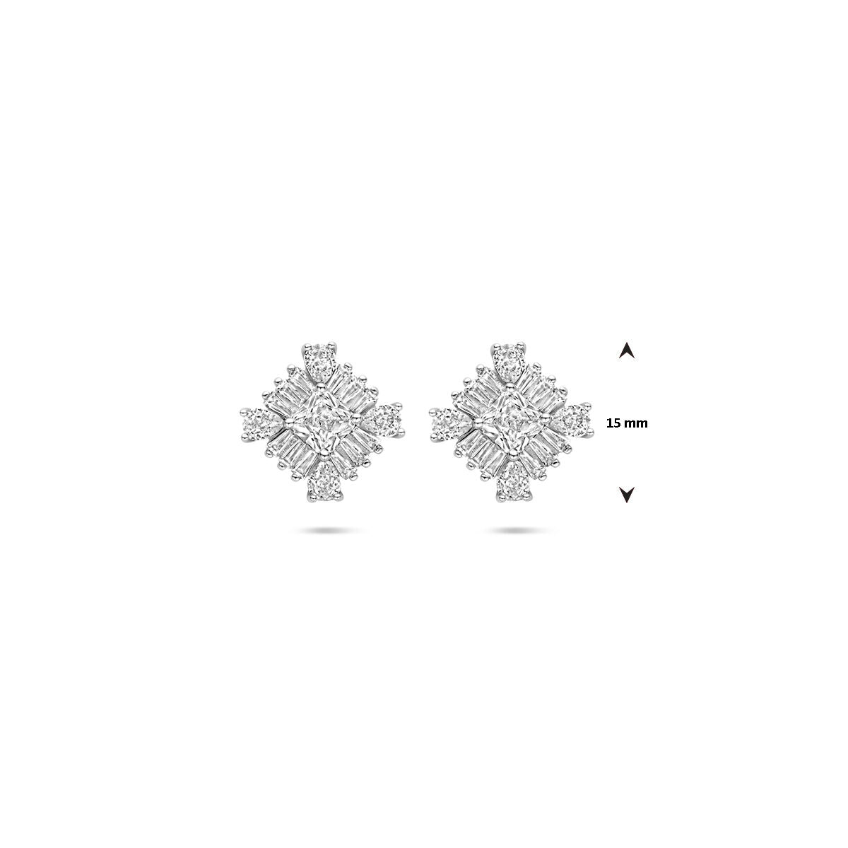 orecchini a bottone zircone 15 mm argento rodiato