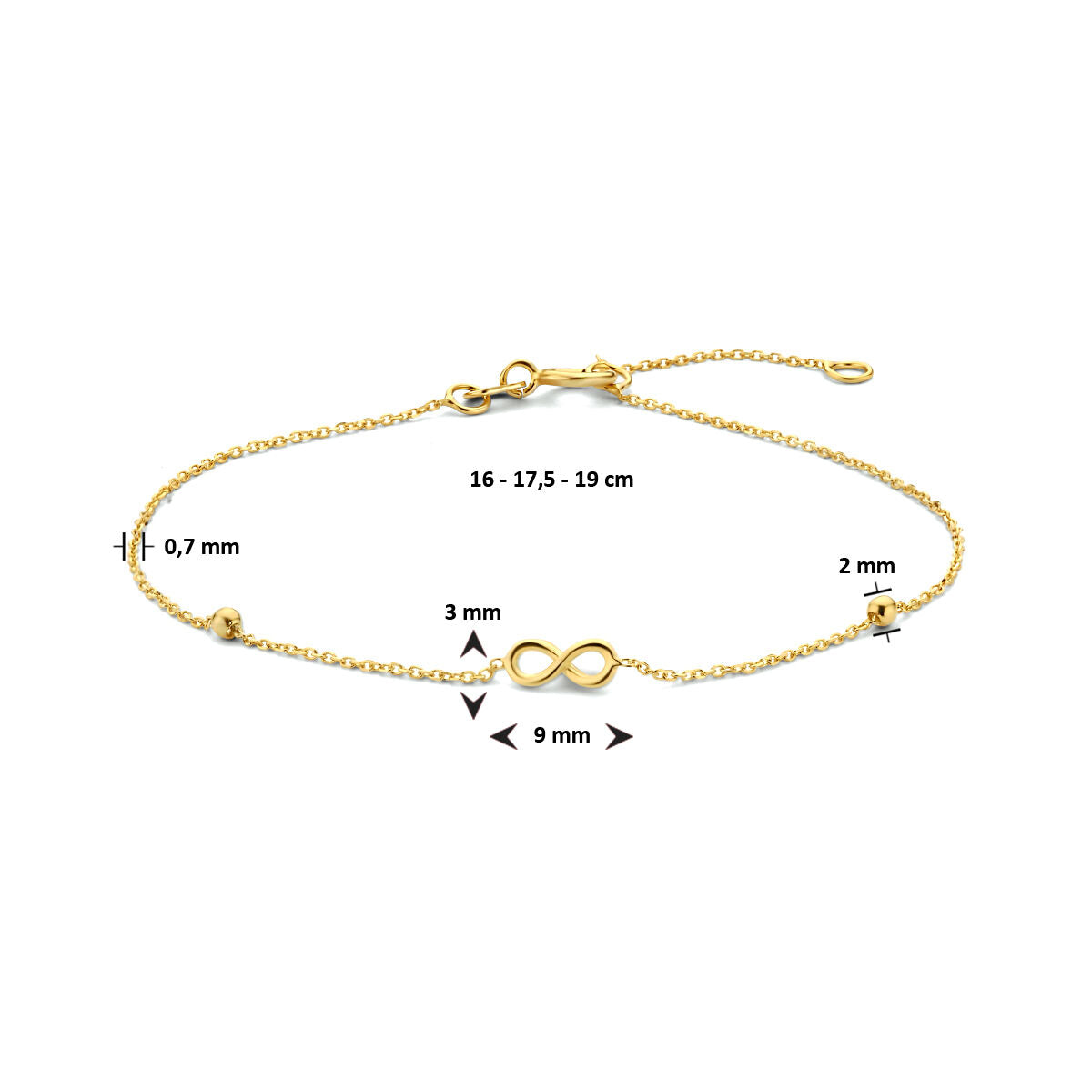 Bracciale d'oro da donna infinito e palline 14K