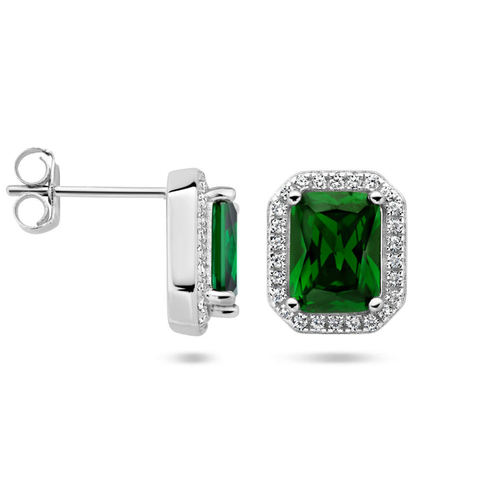 oorknoppen groen en wit zirkonia halo zilver gerhodineerd