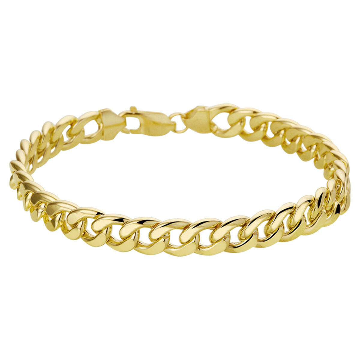 Bracciale in oro giallo con maglie a gourmette di 8 mm, lunghezza 22,5 cm.