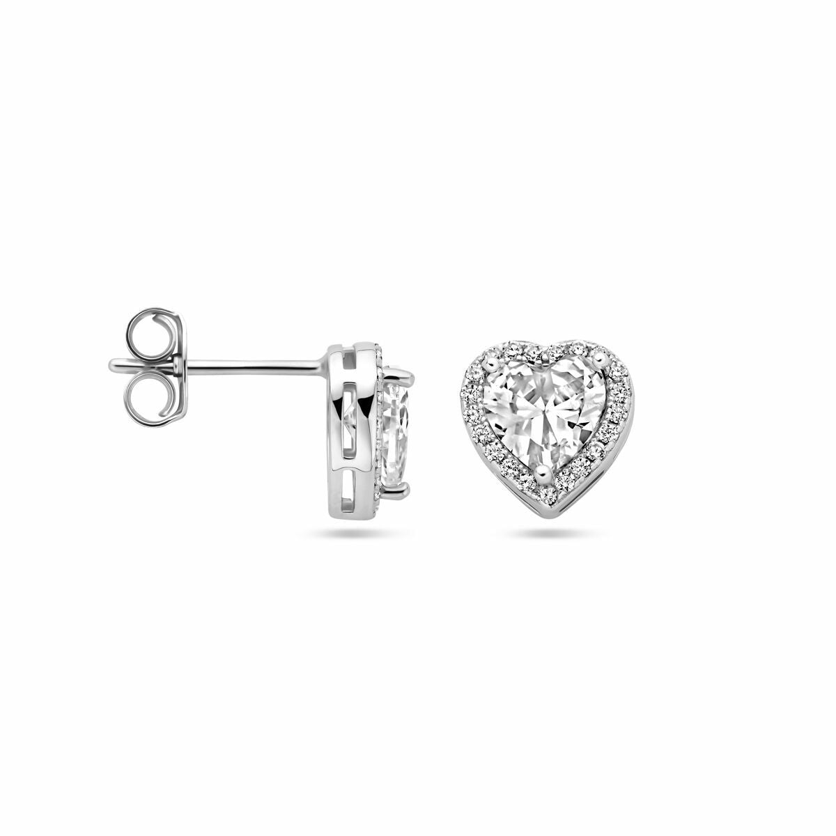 orecchini a bottone cuoricino zircone halo argento rodiato
