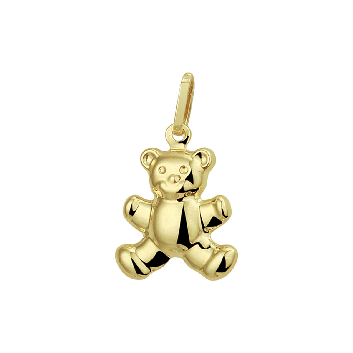Ciondolo orsetto in oro giallo 14K con dettagli lucidi e forma tridimensionale.