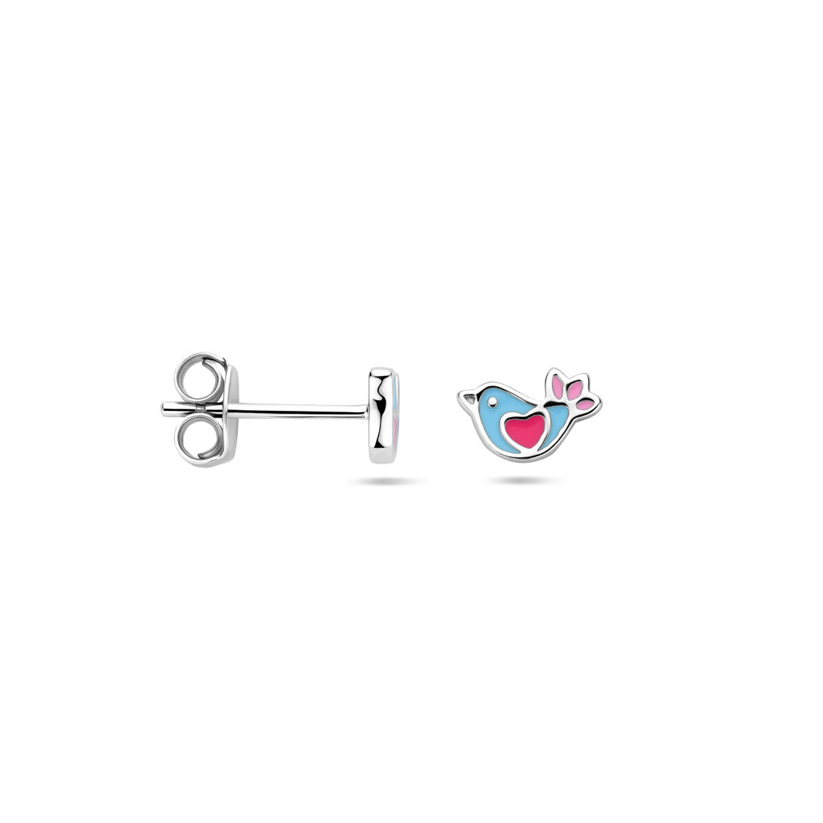 Orecchini a bottone uccellino smalto 5 mm argento rodiato