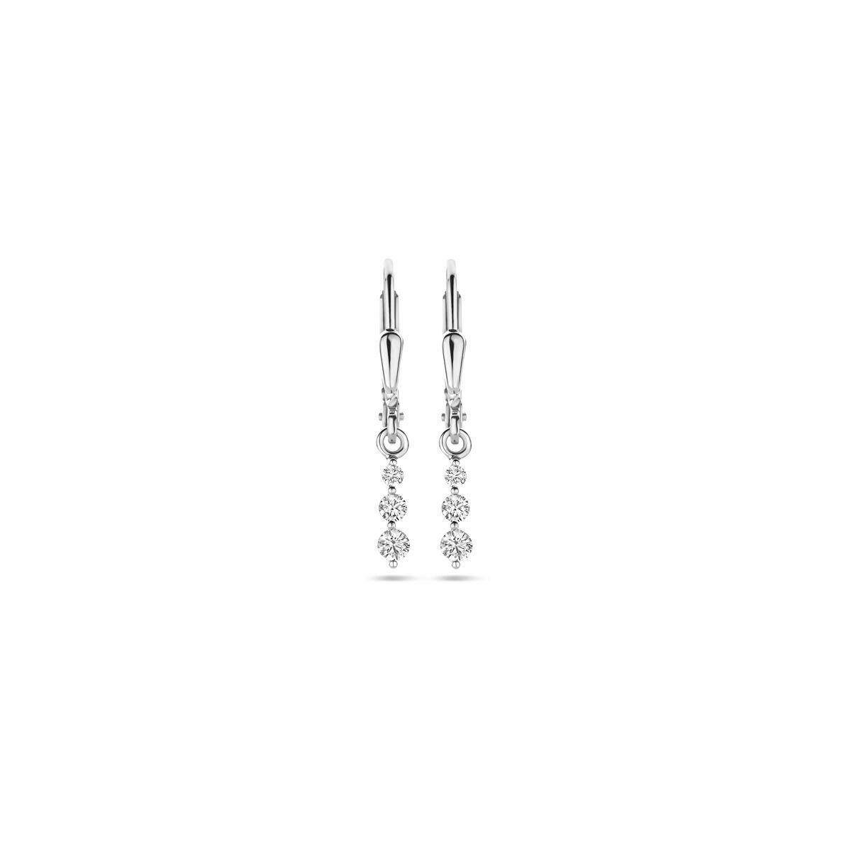 Orecchini pendenti in argento rodiato con zirconi, lunghezza 24 mm.
