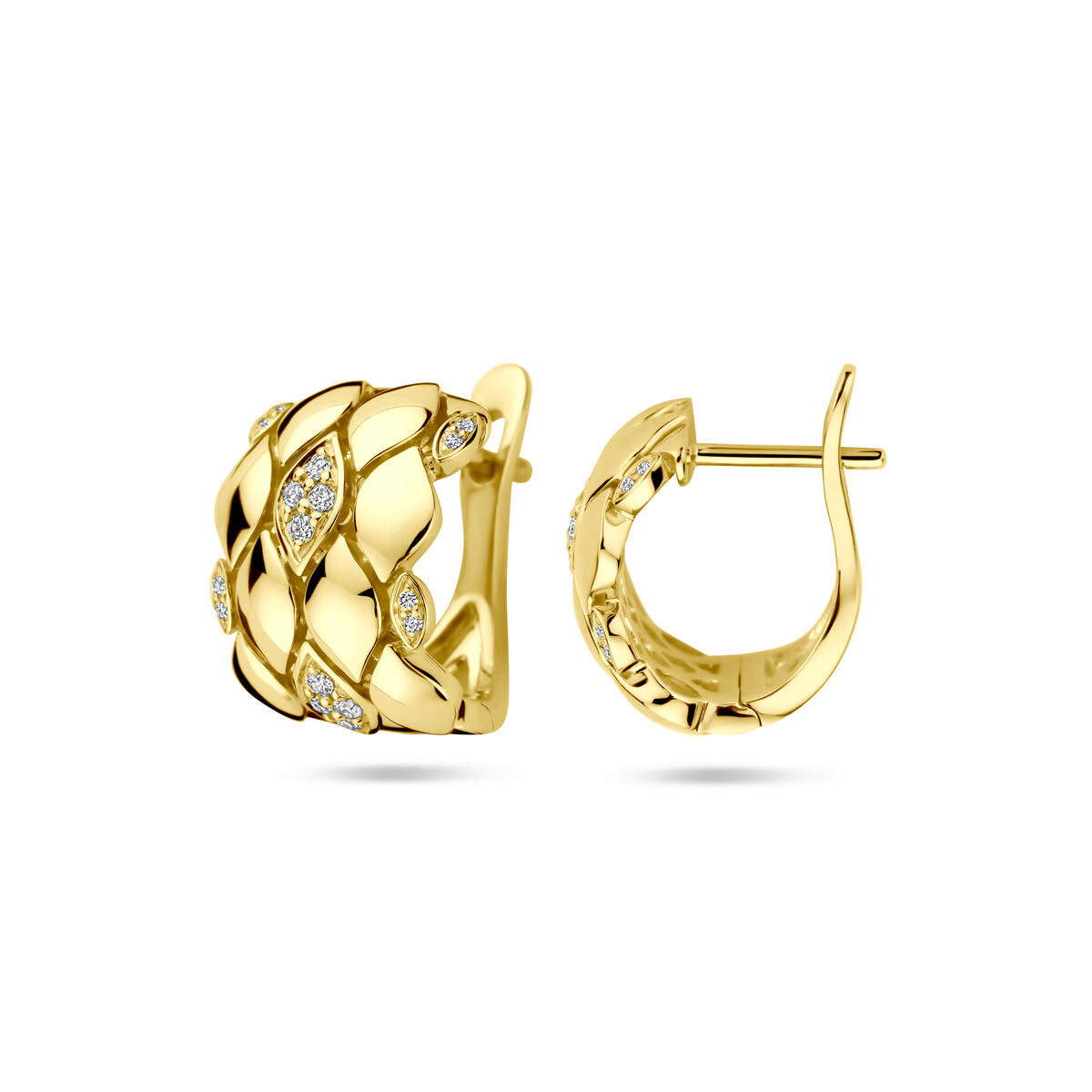 orecchini a cerchio diamante 0.16ct (2x 0.08ct) h si 14 mm 14K oro giallo