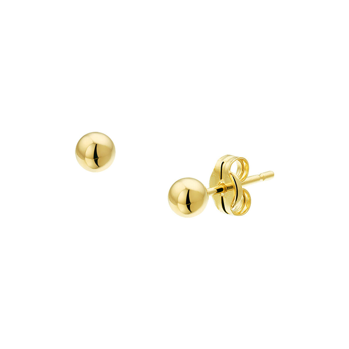Orecchini a bottone in oro giallo 14K con forma sferica.