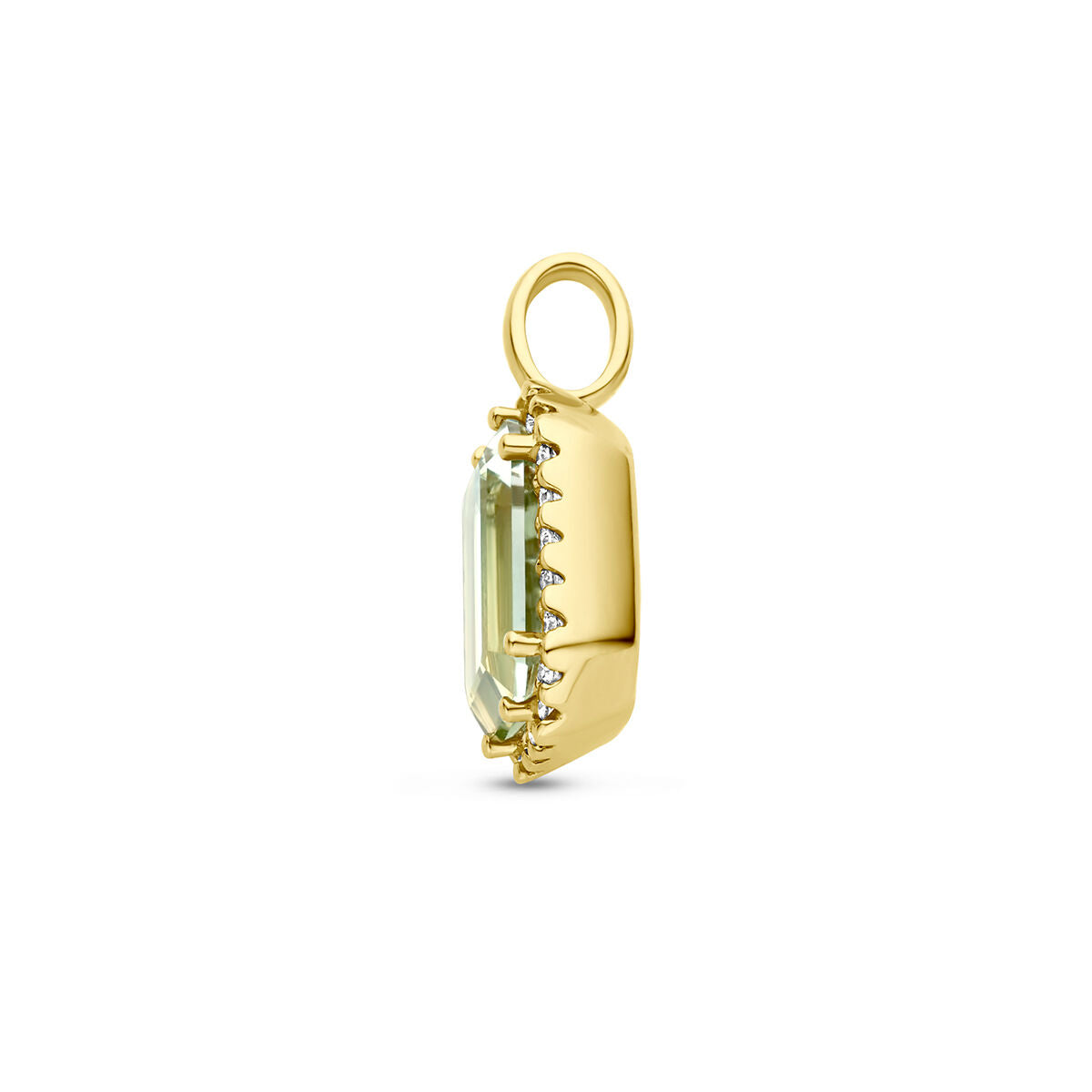 ciondolo ametista verde e diamante 0.10ct h si halo oro giallo 18K