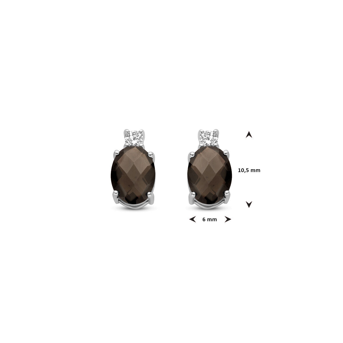 Orecchini a bottone quarzo affumicato e zircone 10,5 mm argento rodiato