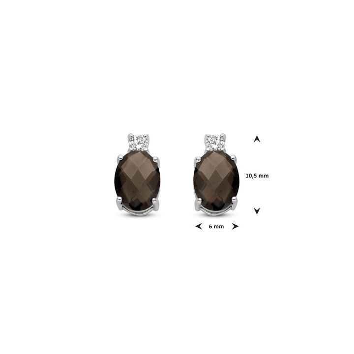 oorknoppen rookkwarts en zirkonia 10,5 mm zilver gerhodineerd