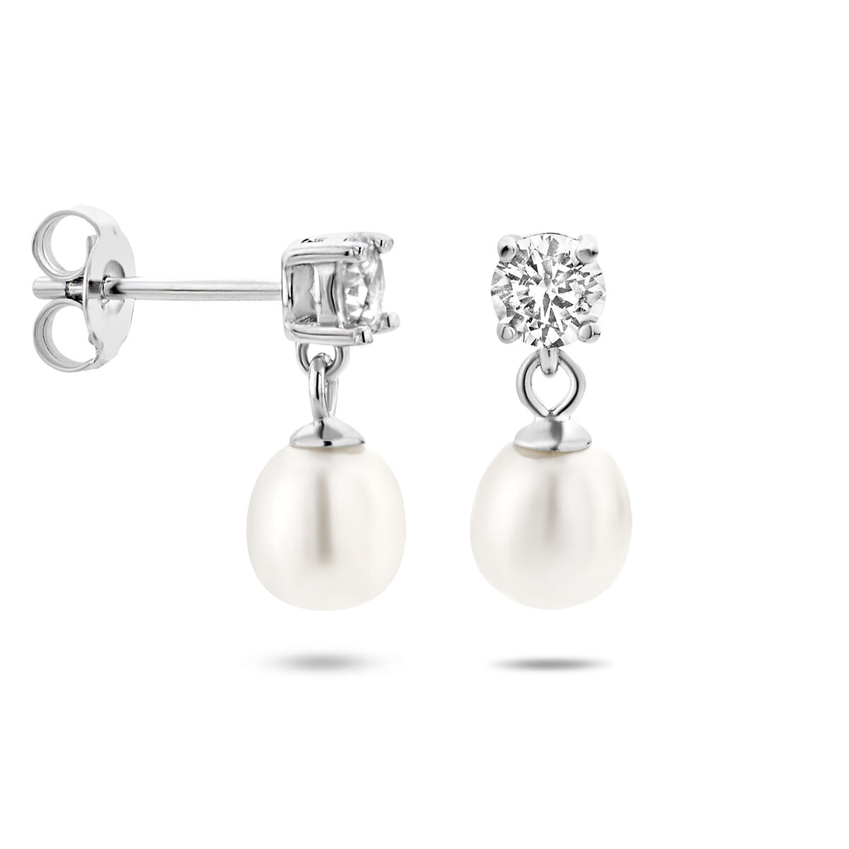 orecchini pendenti zirconia e perla argento rodiato