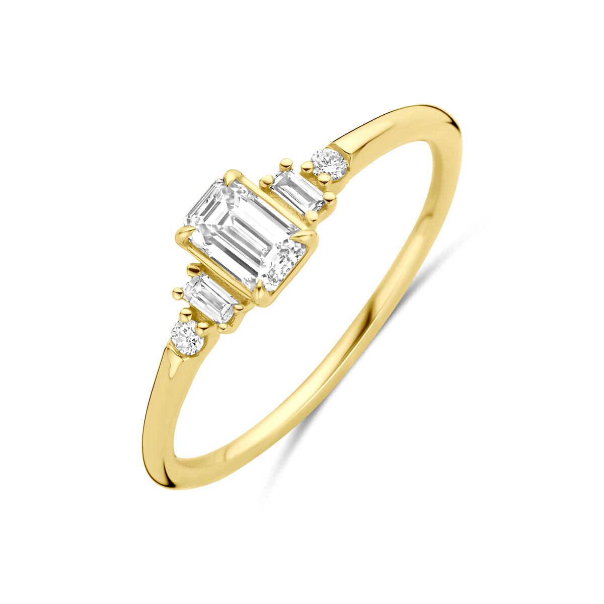 Anello in oro giallo 14K con diamanti lab-grown da 0,40 ct, design a tre pietre.