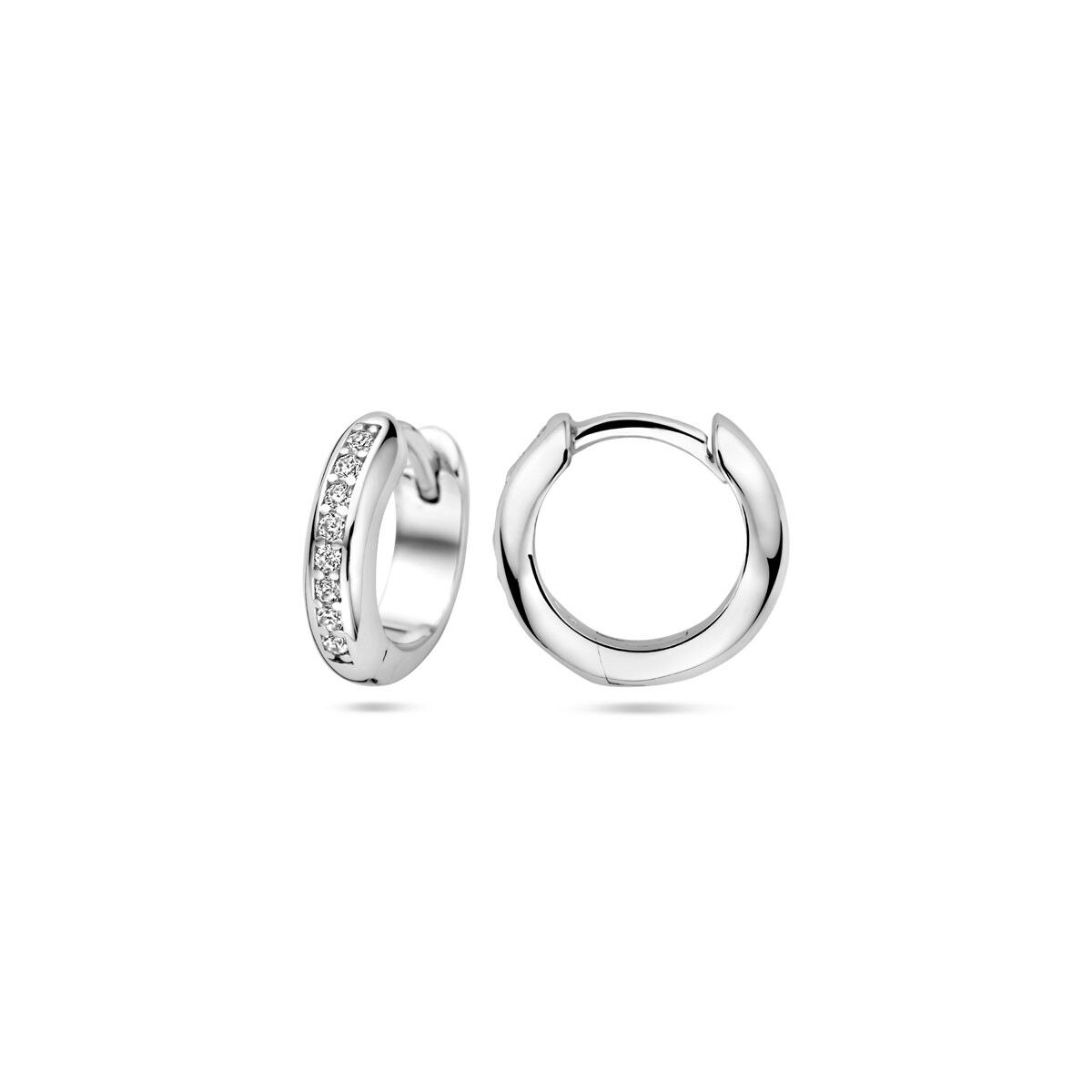 orecchini a cerchio a scatto zirconia 12 mm argento rodiato