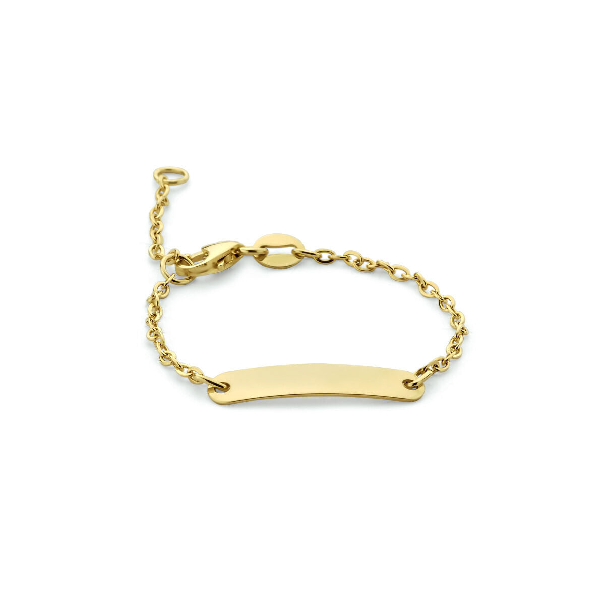 Bracciale in oro giallo 9K con piastra rettangolare e maglia rolò.
