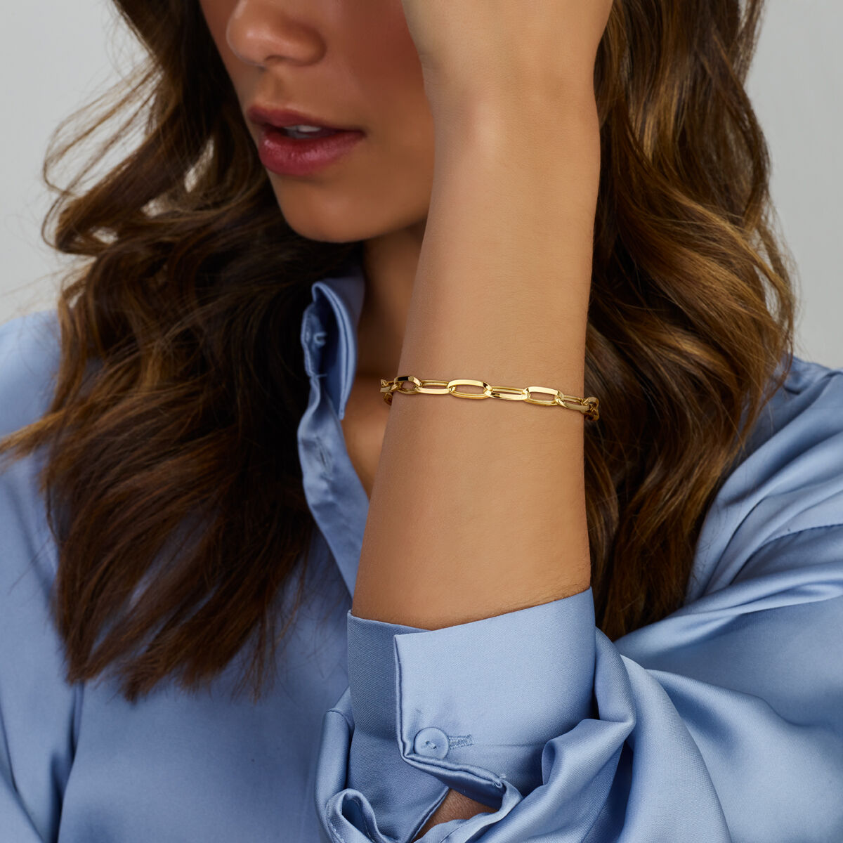 Bracciale in oro da donna paperclip a tubo affusolato 14K