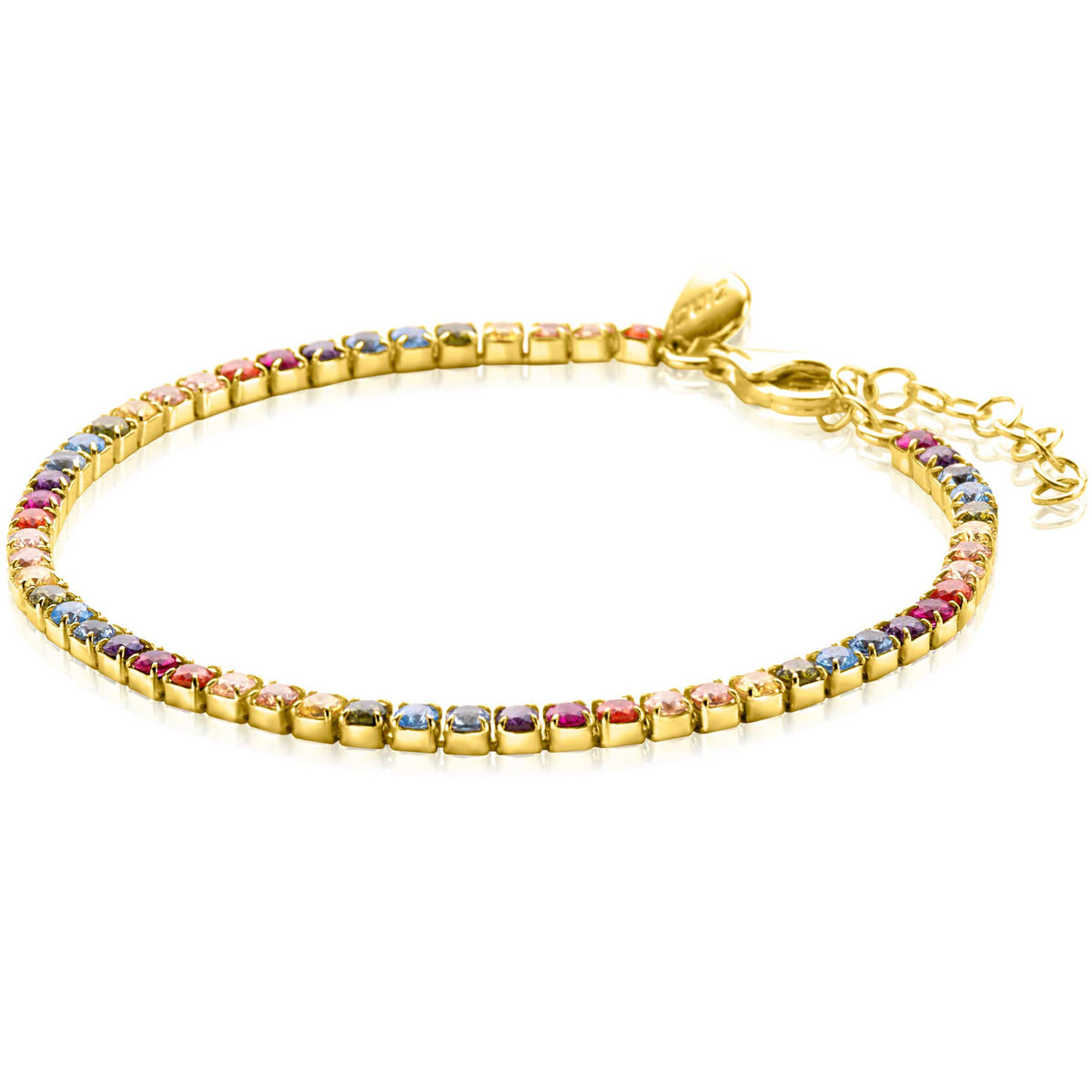 Bracciale in argento con pietre colorate, lunghezza regolabile da 17 a 20 cm.