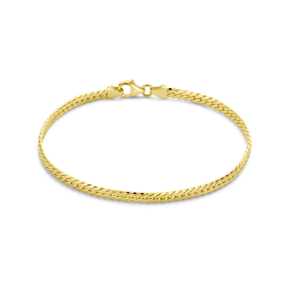 Bracciale in oro giallo 14K con maglia rolò di 3,4 mm e lunghezza di 19 cm.