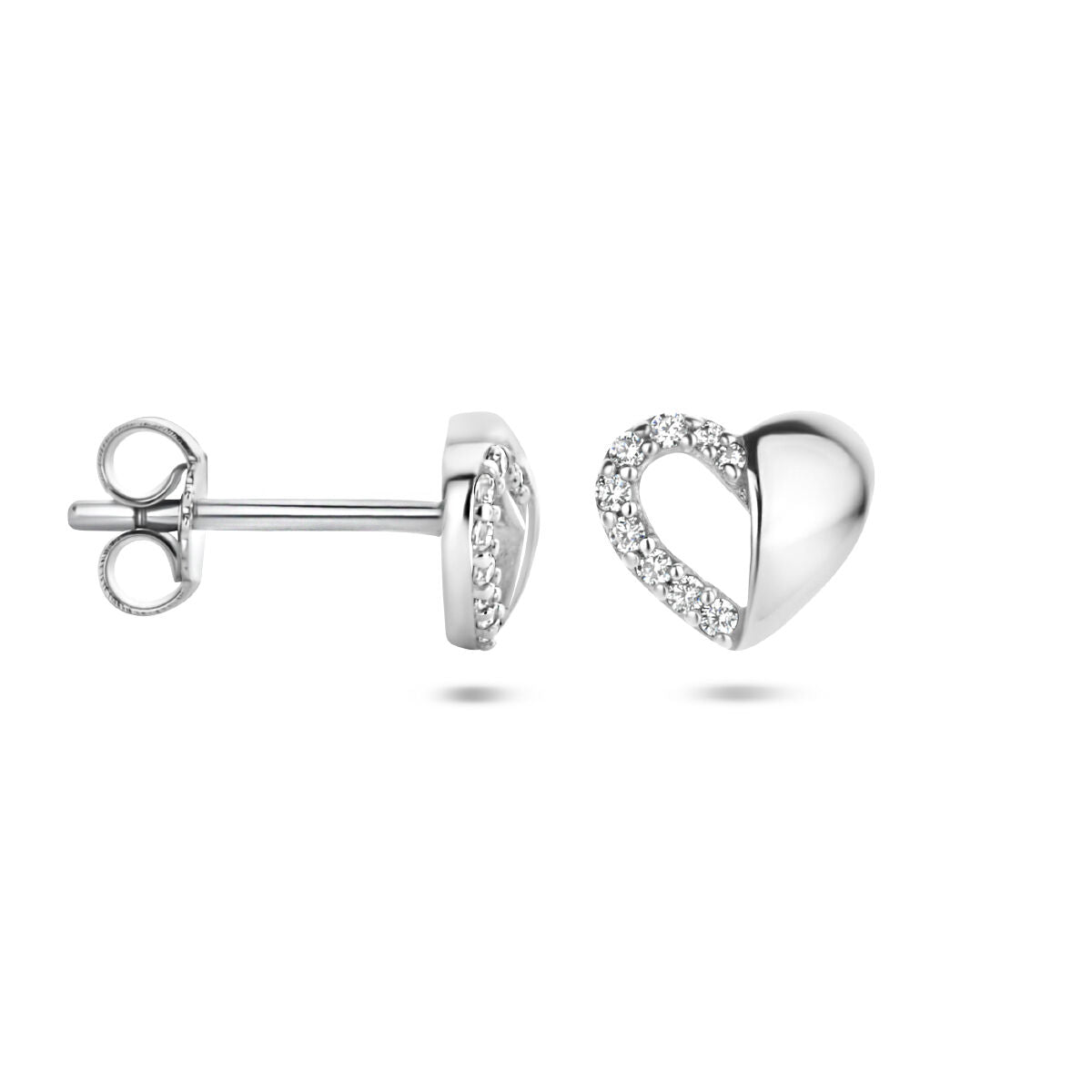orecchini a bottone cuore zirconia argento rodiato