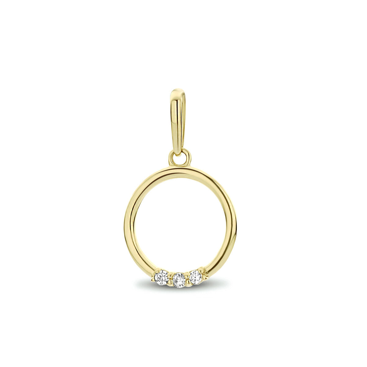 Ciondolo rotondo in oro giallo 14K con zirconi.