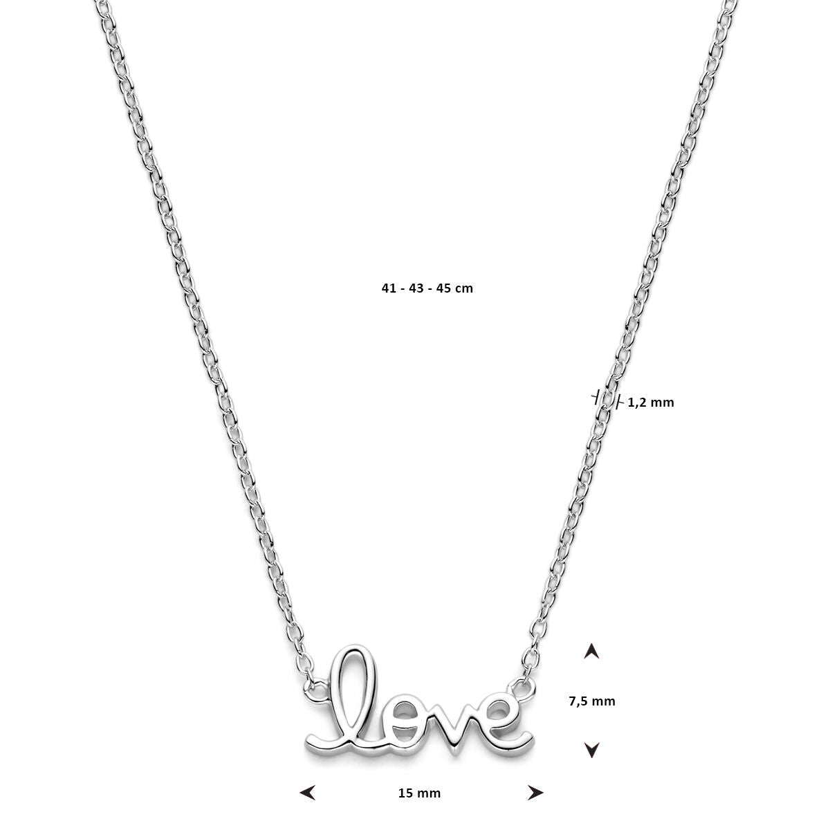 collana love 41 - 43 - 45 cm argento rodiato