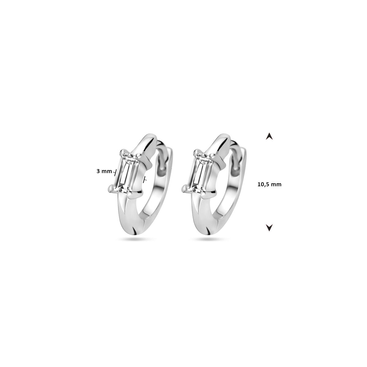 orecchini a scatto zirconia 10,5 mm argento rodiato