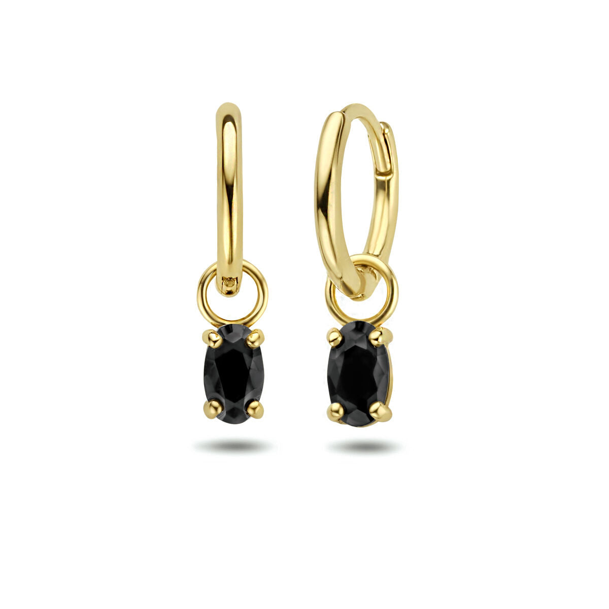 orecchini a cerchio con cerniera zirconia nera oro giallo 14K
