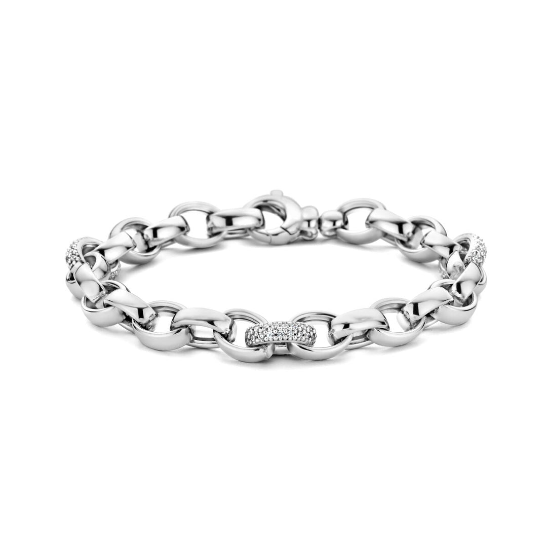Zilveren armband dames jasseron ovaal zirkonia gerhodineerd