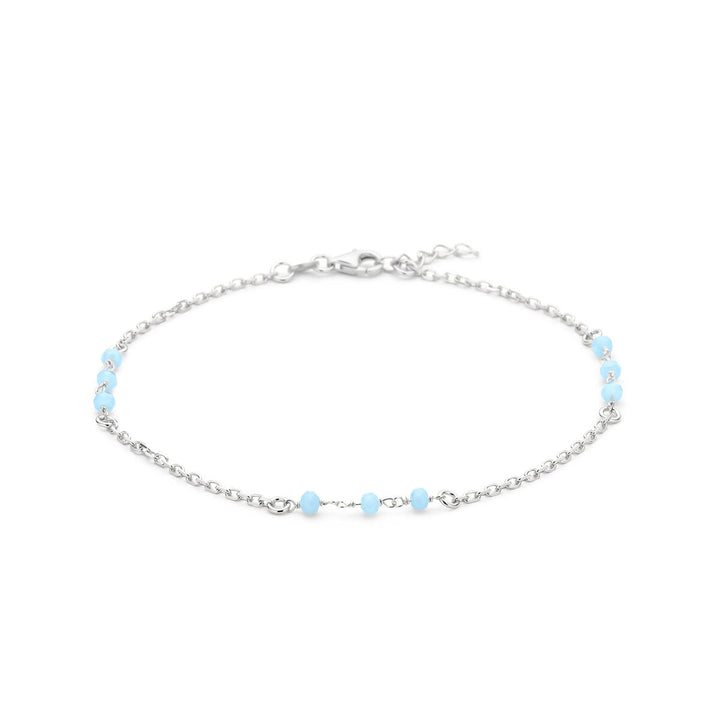 enkelbandje blauw kristal bolletjes 24 + 2 cm zilver gerhodineerd