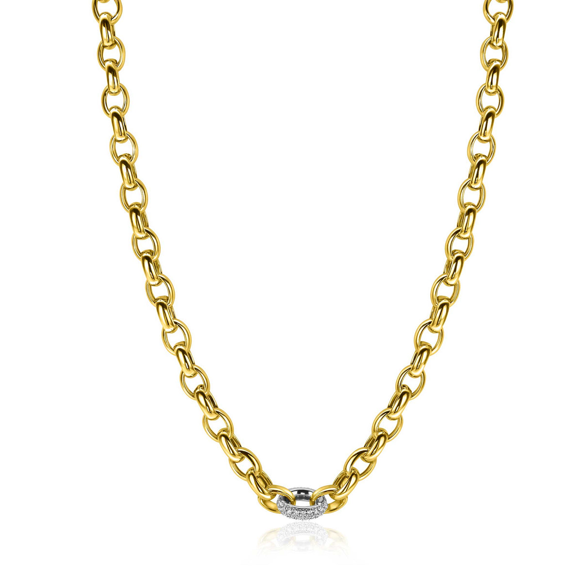 Collana bizantina dorata con dettaglio centrale in cristalli.